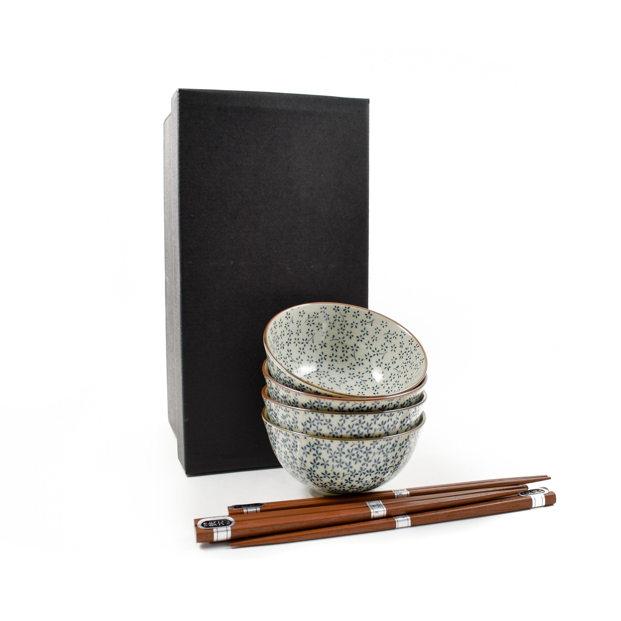 Kiji Stoneware & Ceramics Blue & White Flower Rice Bowl Set With Chopsticks Tableware Japanese Tableware Japanese Food
