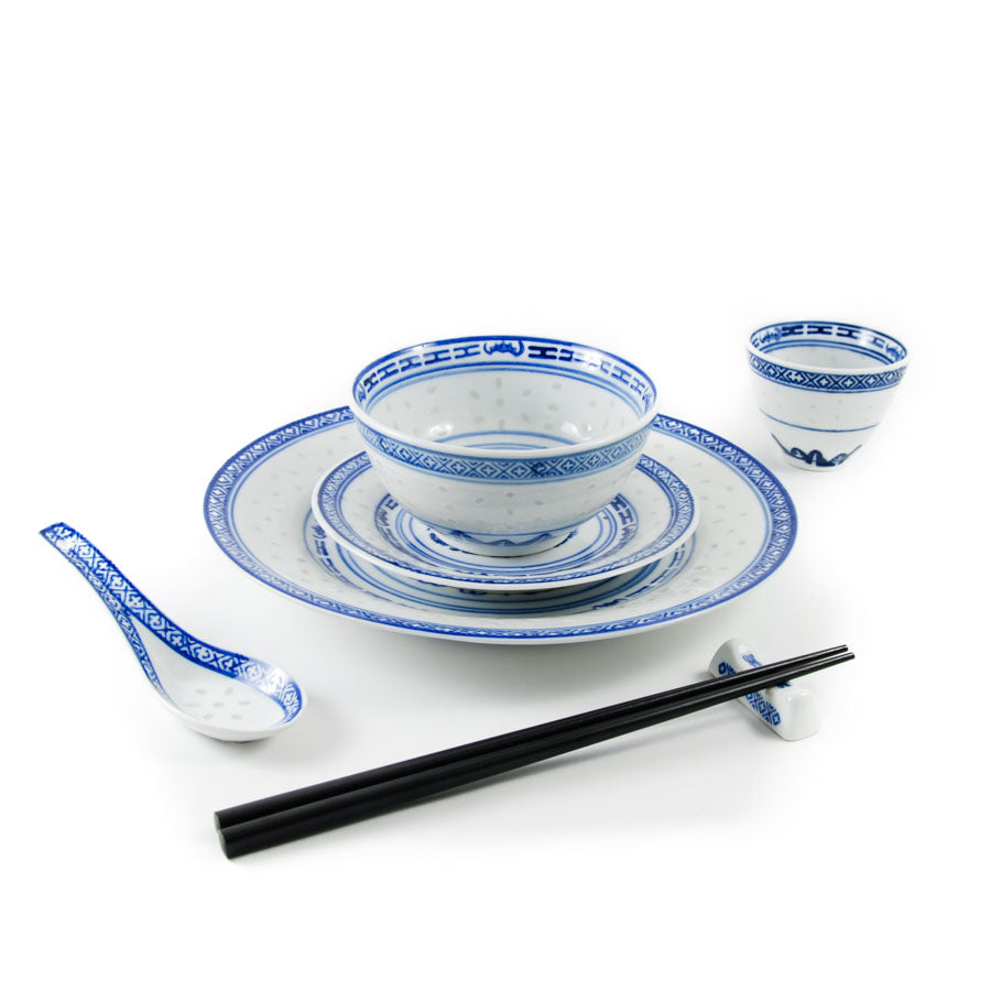 Chinese Tableware Blue Rice Pattern Dinner Plate 23cm Tableware Chinese Tableware Chinese Food