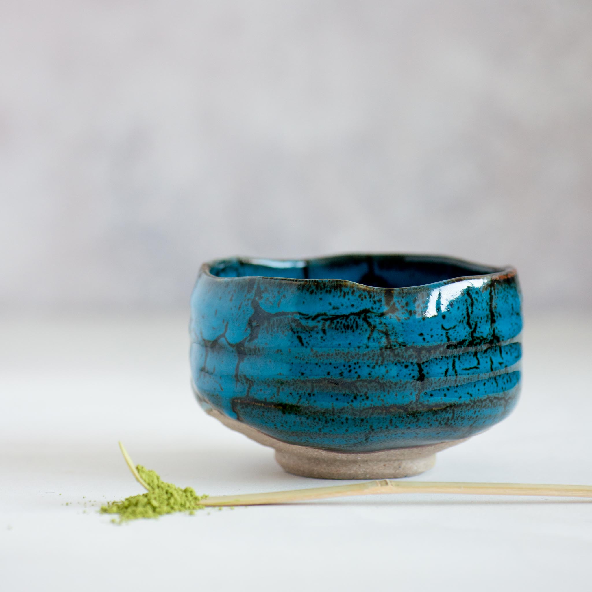 Kiji Stoneware & Ceramics Blue Storm Matcha Bowl Tableware Japanese Tableware Japanese Food