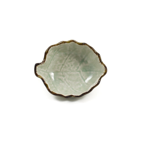 Cream & Pale Green Leaf Dish, 9.8cm