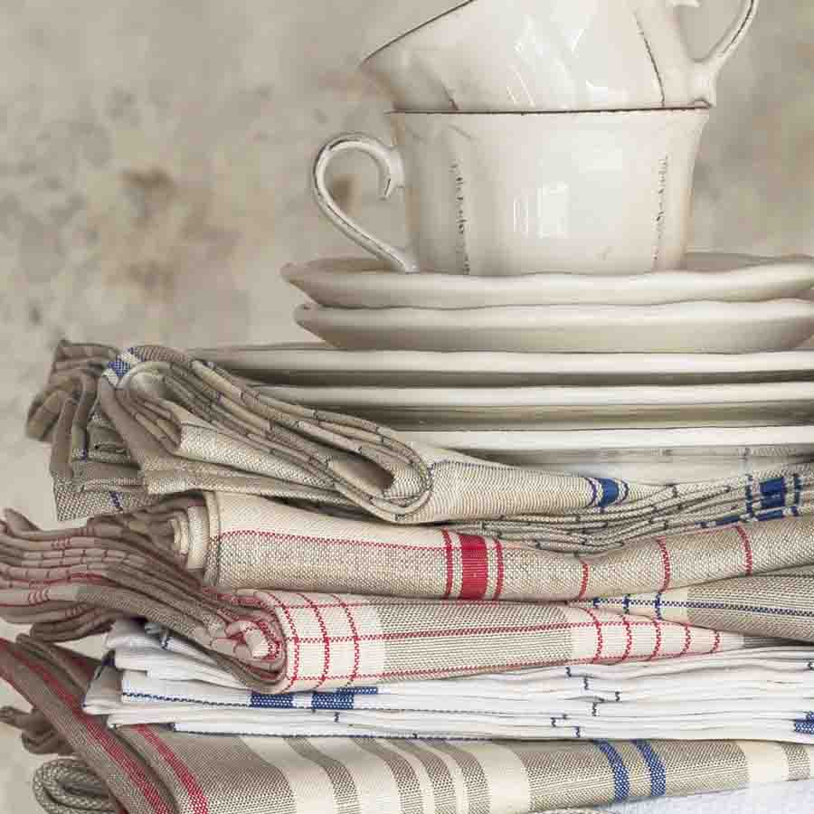 French Linen Tea Towel Bue White Buy Online Sous Chef UK