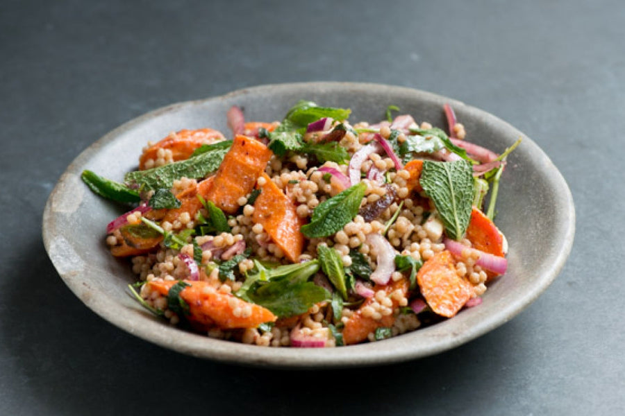 Maftoul, Carrot, Feta, Date & Mint Salad Recipe