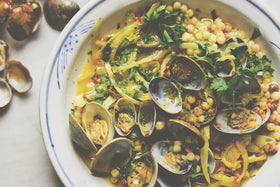 Clams With Fregola, Fennel Pollen & Saffron Broth Recipe