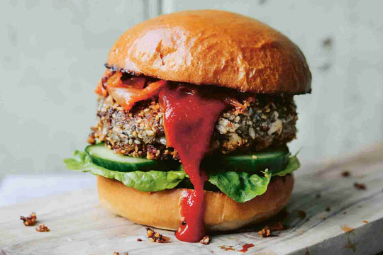 Tofu, Mushroom & Sesame Burgers with Kimchi Recipe