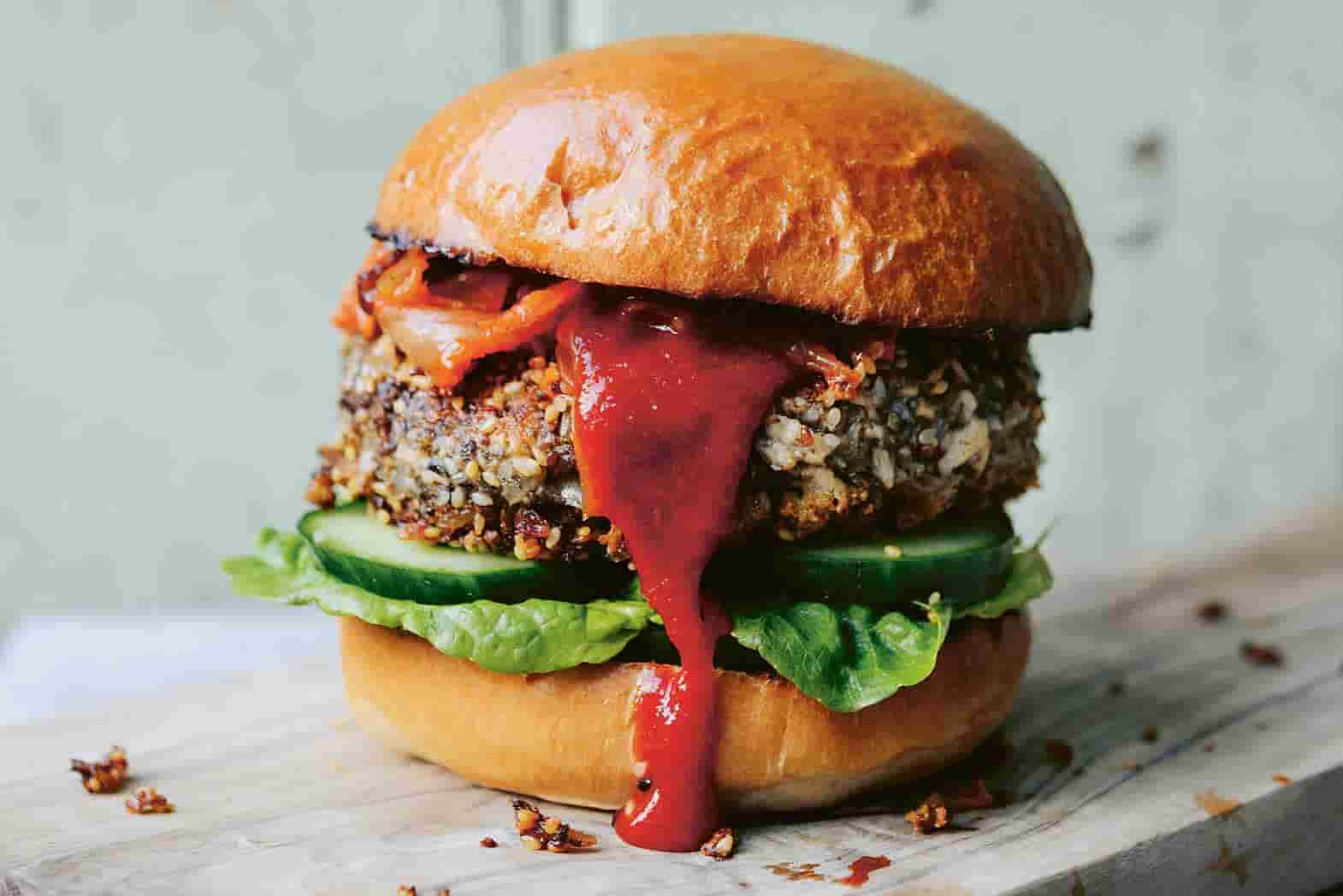 Tofu, Mushroom & Sesame Burgers with Kimchi Recipe