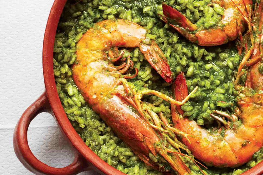 Gabriela Cámara's Arroz Verde Con Camarones (Prawns With Green Rice)