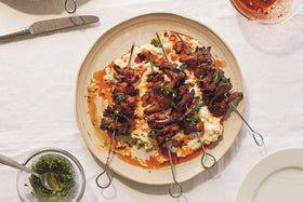 Ixta Belfrage's Crispy Oyster Mushroom Skewers with Crushed Chickpeas Recipe