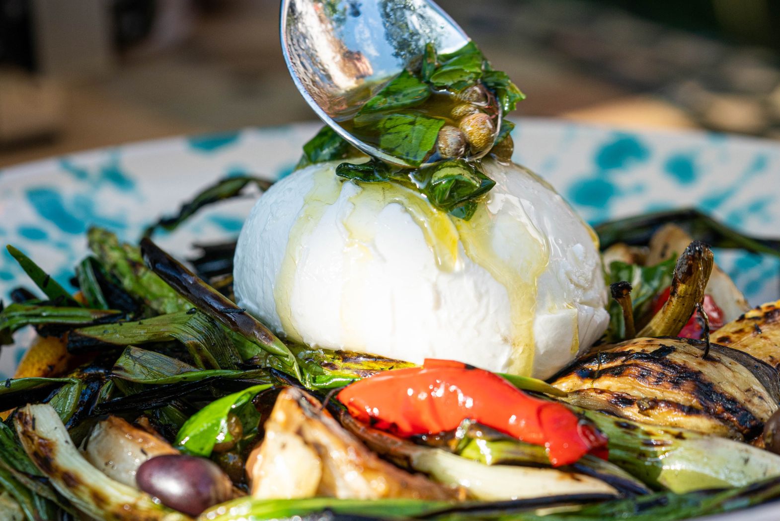 Italian BBQ Vegetables With Grilled Lemon, Basil And Mozzarella Recipe