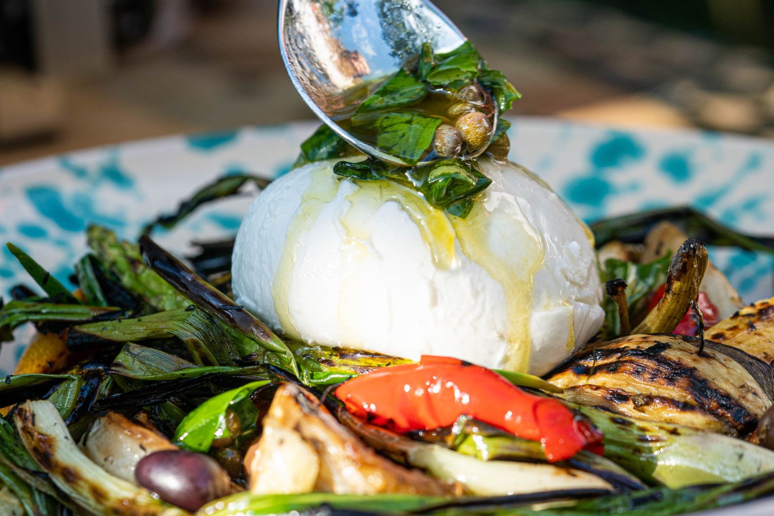 Italian BBQ Vegetables With Grilled Lemon, Basil And Mozzarella