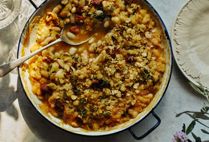Leek, Bean and Chorizo Gratin Recipe, by Georgina Hayden