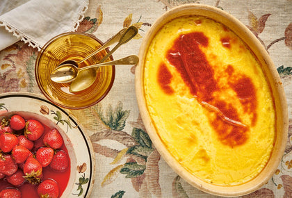 Baked Tonka Cream with Roasted Strawberries, by Manon Lagreve