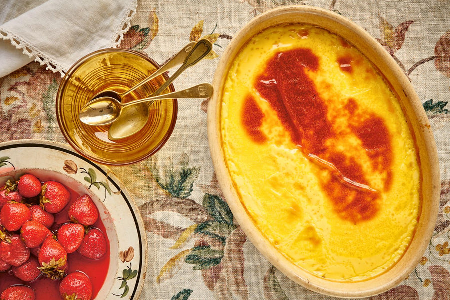 Baked Tonka Cream with Roasted Strawberries, by Manon Lagreve