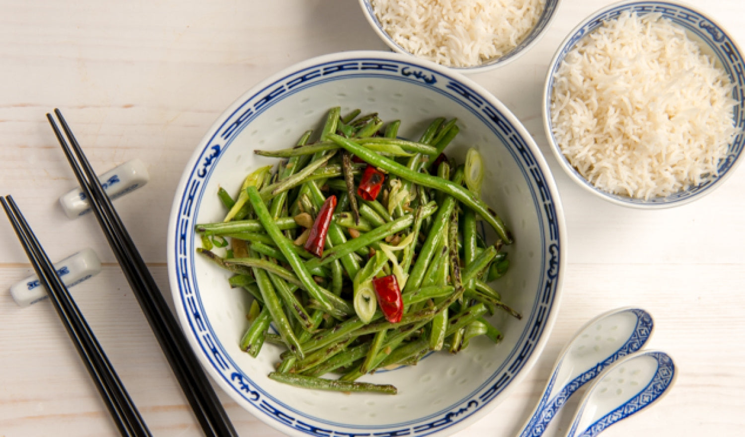 Dry Fried Green Beans With Bullet Chilli