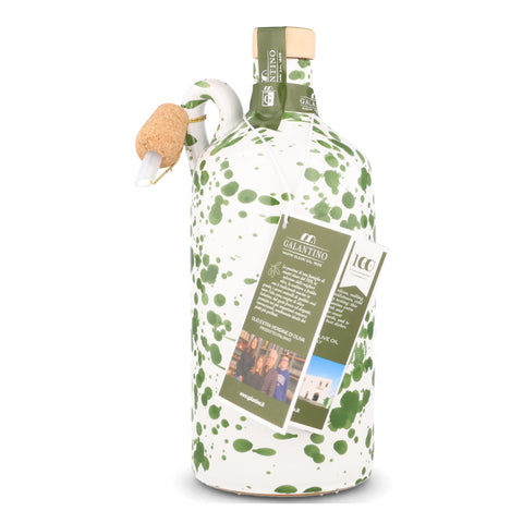 Puglian Extra Virgin Olive Oil in Green Splatter Ceramic Bottle, 500ml
