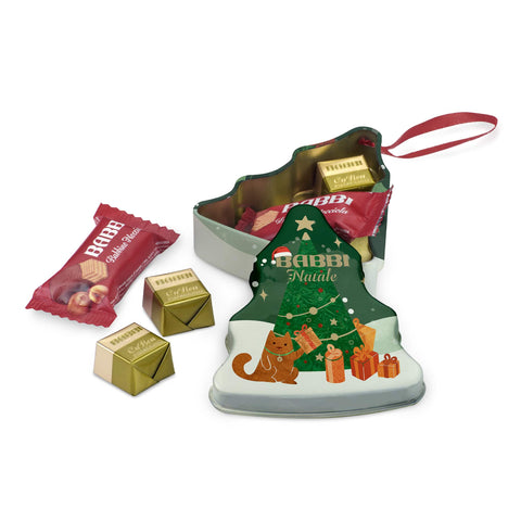 Babbi Wafer & Praline Selection in Metal Christmas Tree Ornament, 53.5g