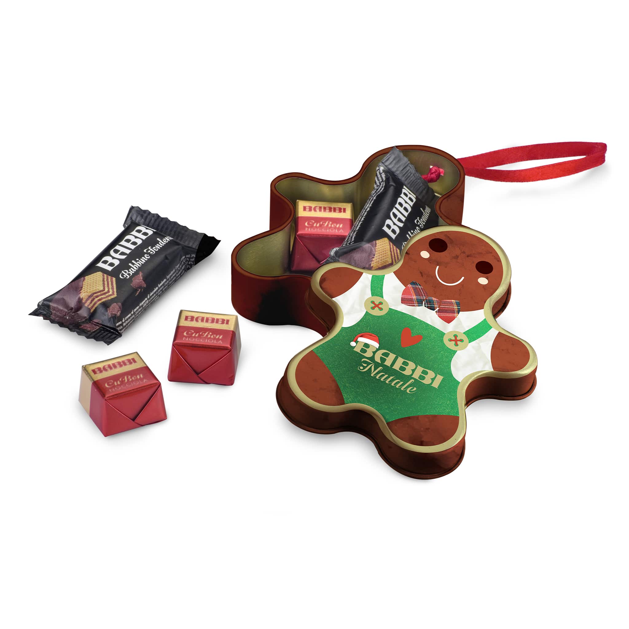 Babbi Wafer & Praline Selection in Metal Gingerbread Man Ornament, 53.5g