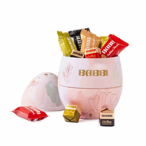 Babbi Metal Easter Egg with Babbini Chocolate Covered Wafers & Chocolate Pralines, 18 pieces