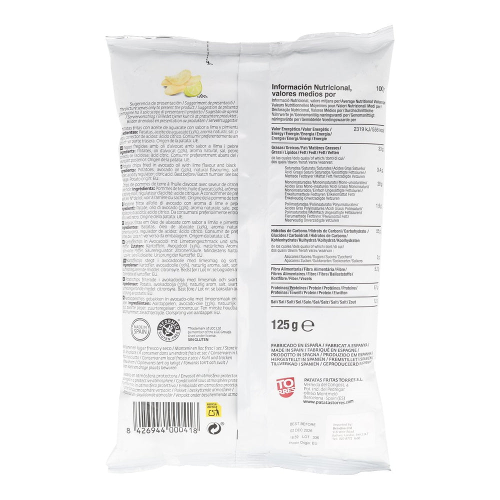 Torres Avocado Oil, Lime & Black Pepper Crisps, 125g