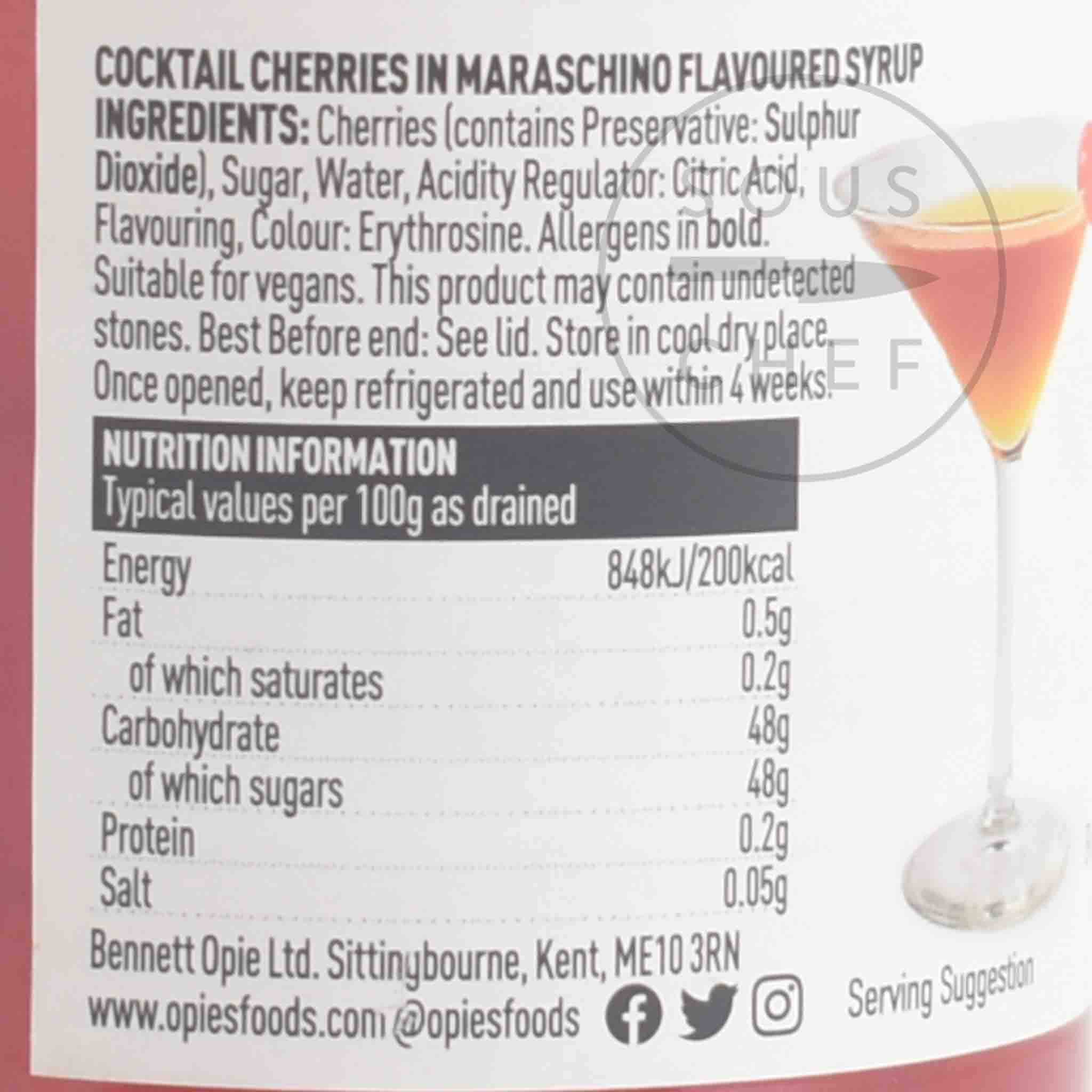 Red Maraschino Cocktail Cherries with Stem, 225g