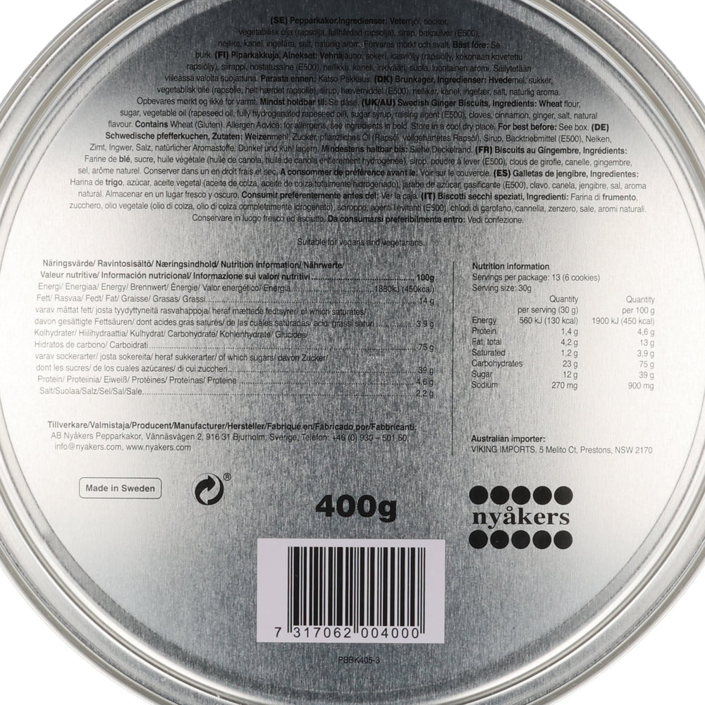 Nyakers Swedish Gingersnaps Biscuits In Blue Tin, 400g