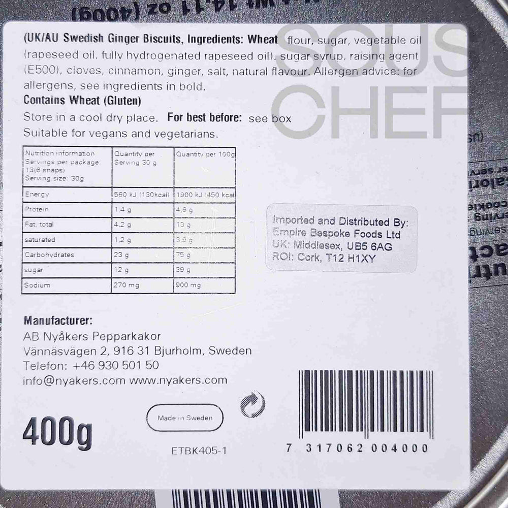 Nyakers Swedish Gingersnaps Biscuits In Blue Tin, 400g