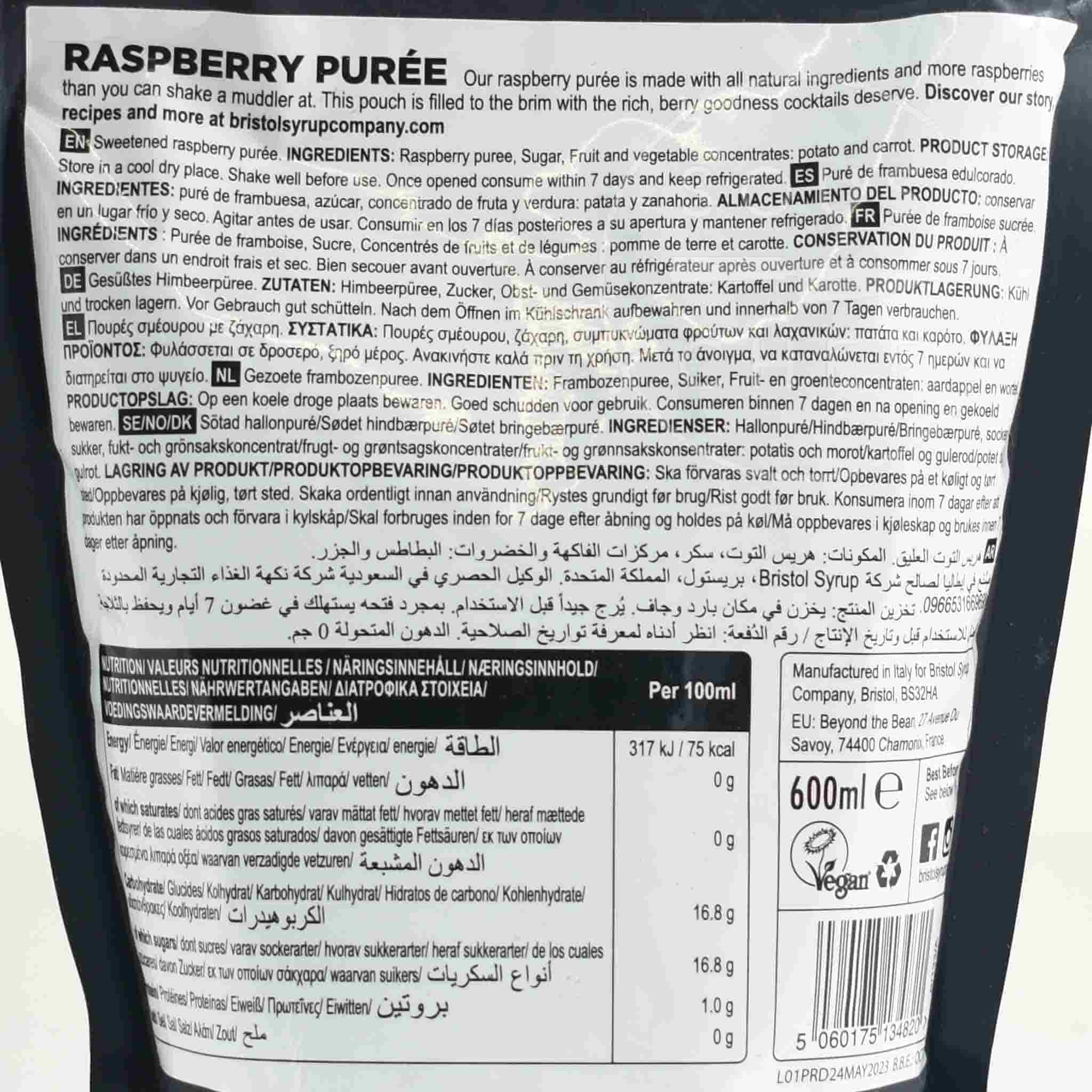 Bristol Syrup Co Raspberry Puree, 600ml