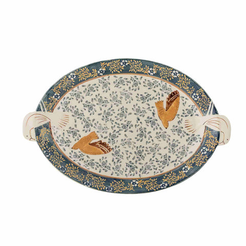 Hezha Blue Stoneware Serving Platter, 34x25cm