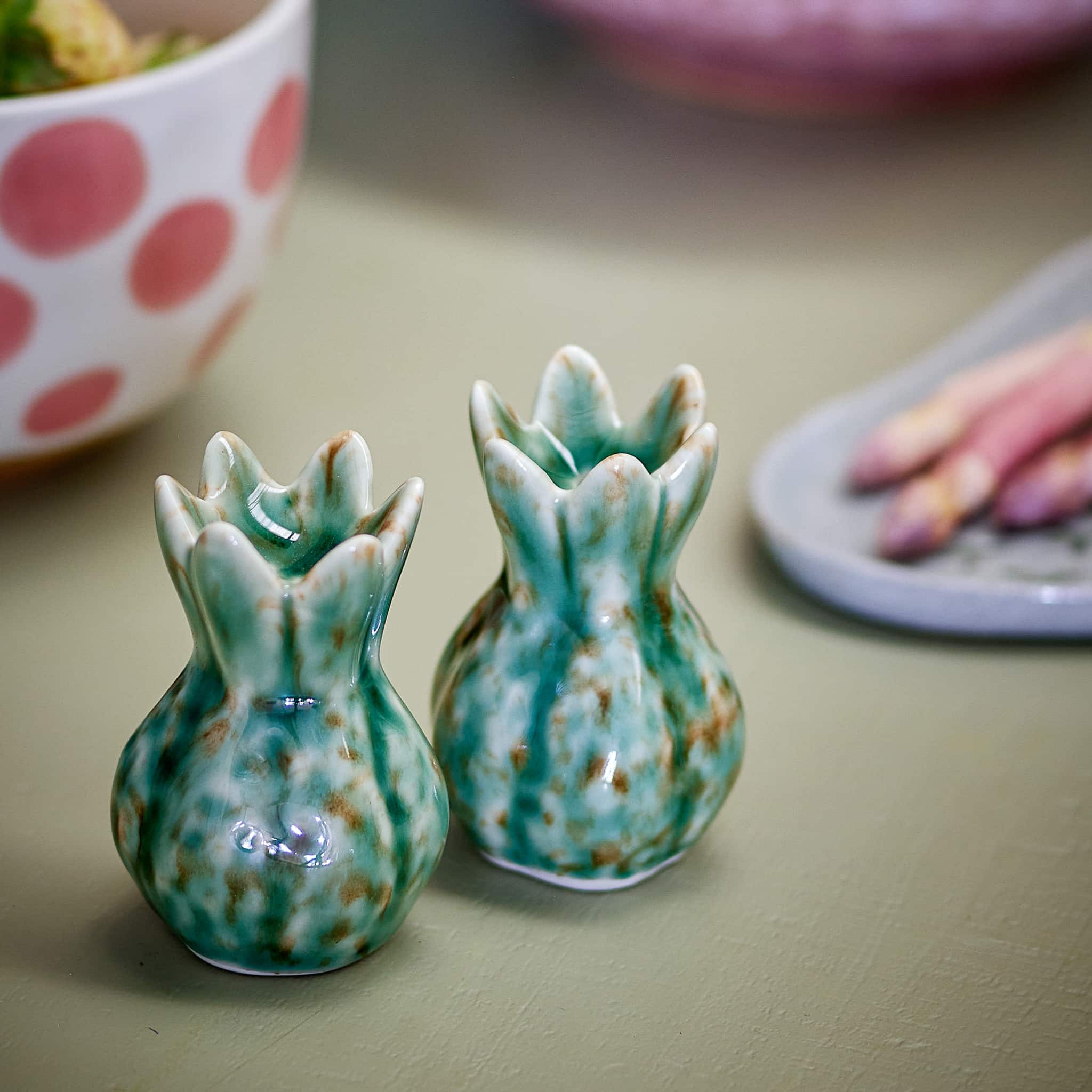 Set of 2 Green Pomegranate Salt & Pepper Shakers