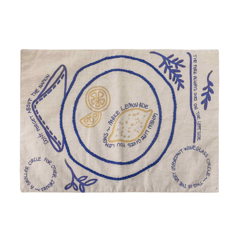 Lemon Embroidered Place Mat, 48cm
