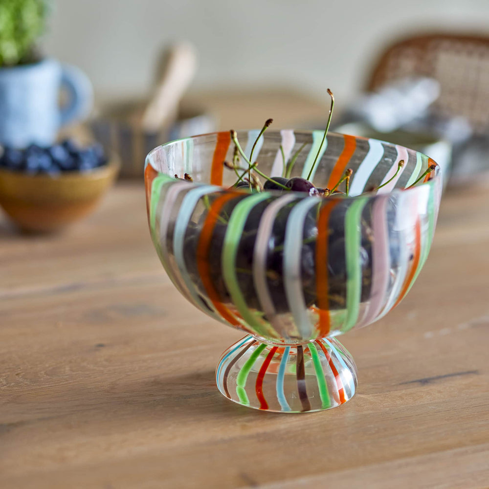 Confetti Striped Glass Bowl, 17cm