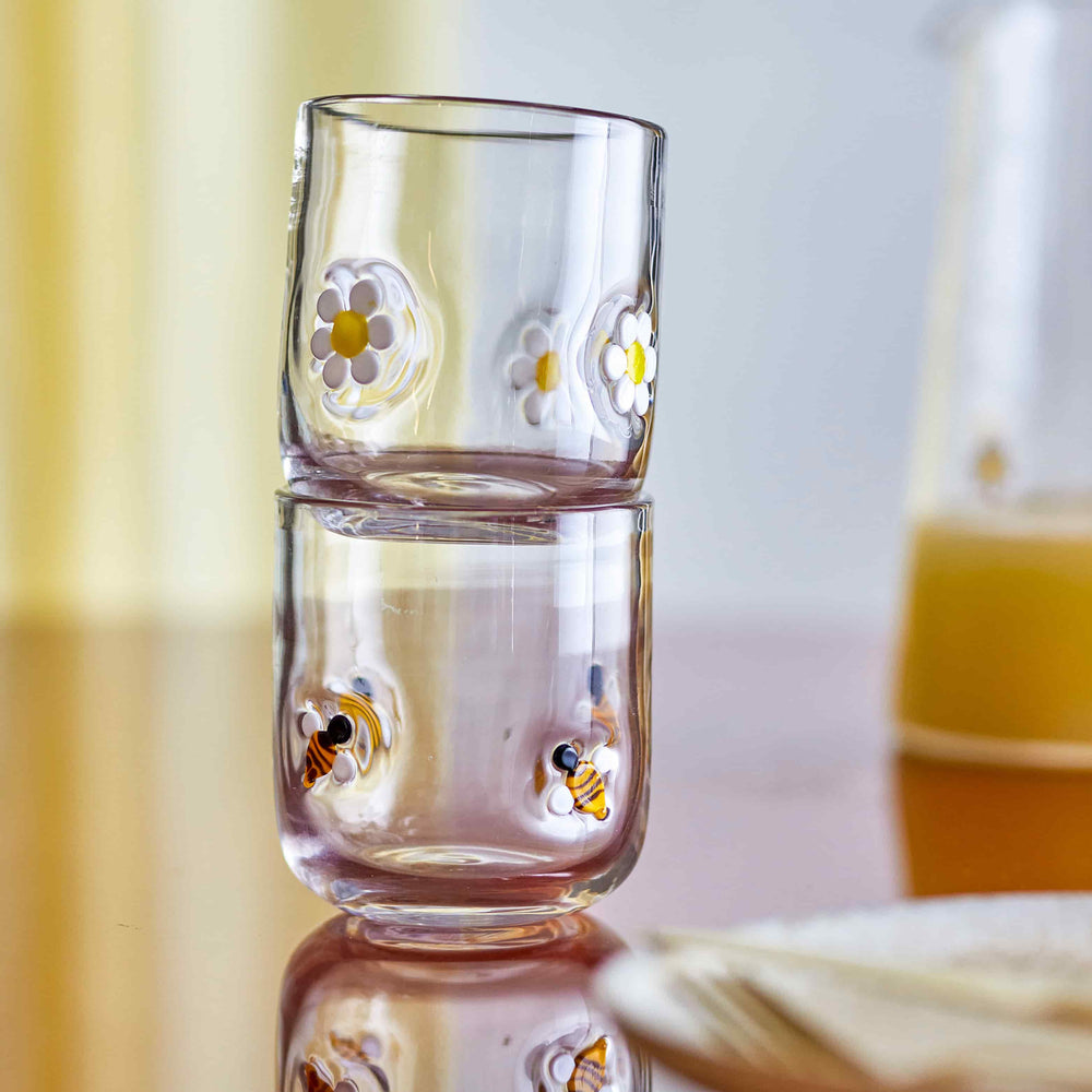 Set of 2 Bumblebee and Daisy Drinking Glasses, 300ml