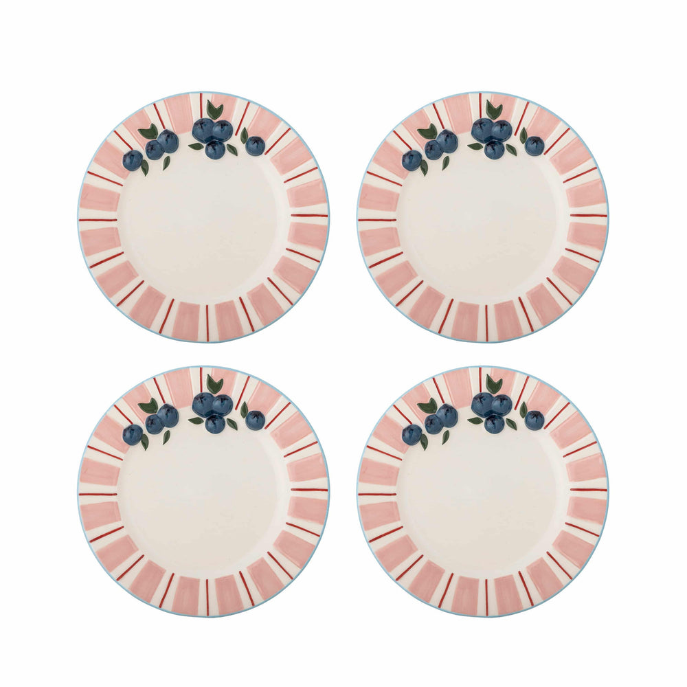 Set of 4 Blueberry Striped Side Plates, 20.5cm