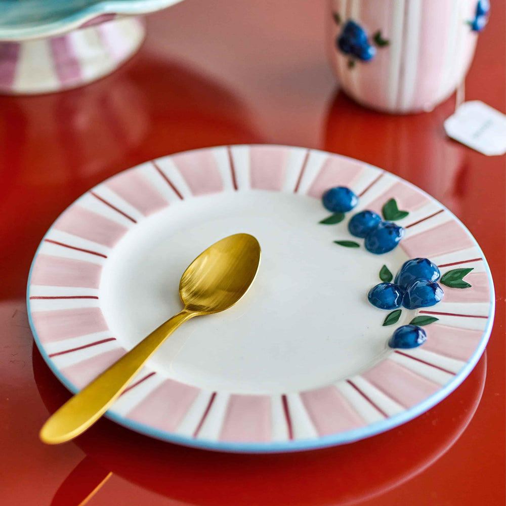 Set of 4 Blueberry Striped Side Plates, 20.5cm