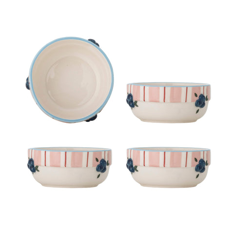 Set of 4 Blueberry Striped Cereal Bowls, 13.5cm