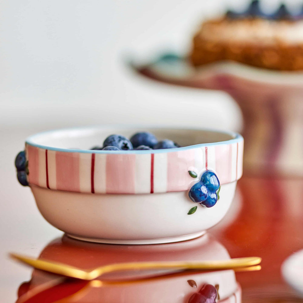 Set of 4 Blueberry Striped Cereal Bowls, 13.5cm