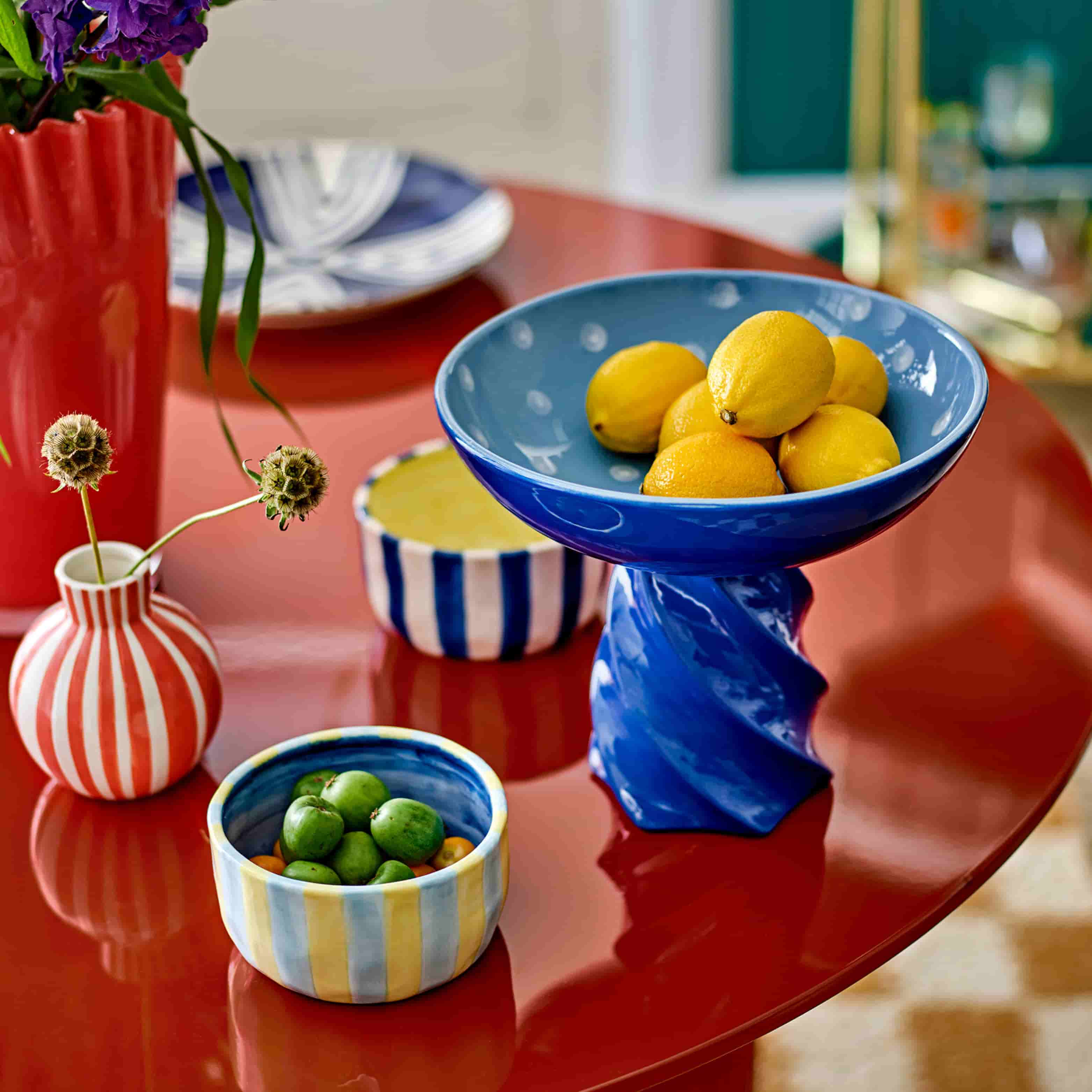 Set of 2 Phoenix Blue & Yellow Striped Bowls, 13cm | Buy online UK