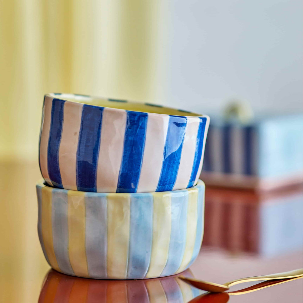 Set of 2 Phoenix Blue & Yellow Striped Bowls, 13cm