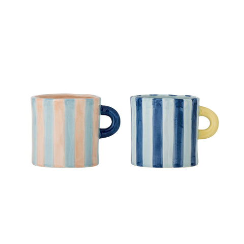 Set of 2 Phoenix Blue & Yellow Striped Mugs, 250ml