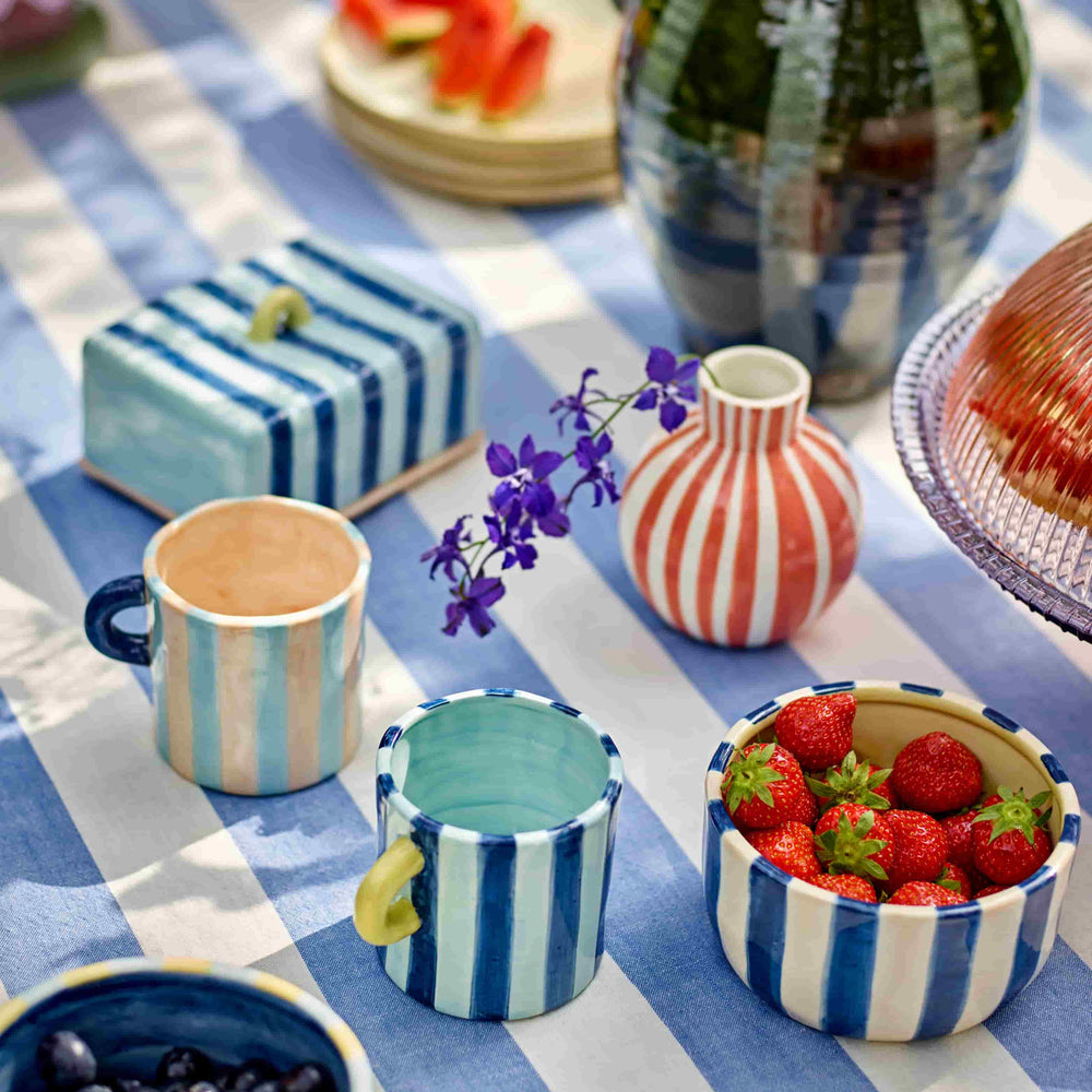 Set of 2 Phoenix Blue & Yellow Striped Mugs, 250ml