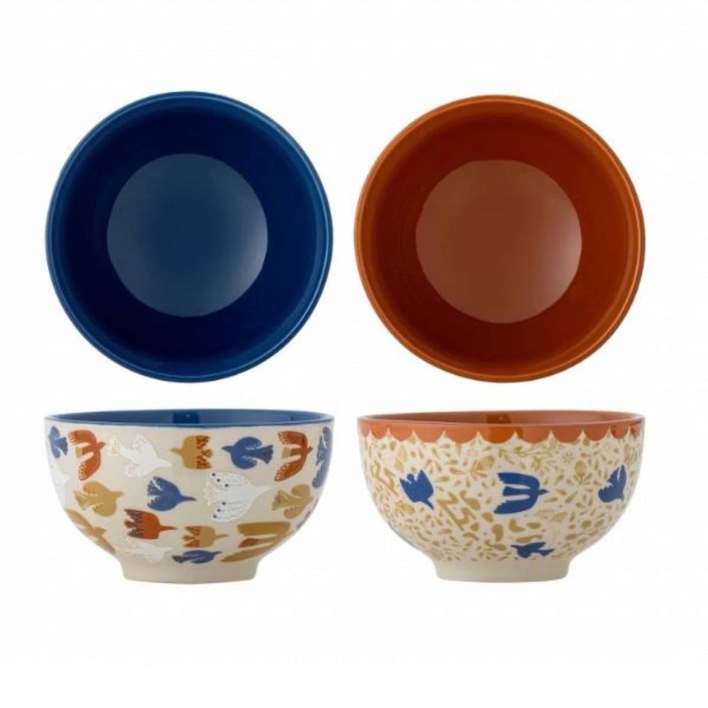 Set of 2 Orange & Blue Bird Cereal Bowls, 13.5cm