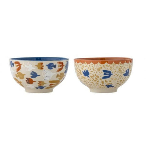 Set of 2 Orange & Blue Bird Cereal Bowls, 13.5cm