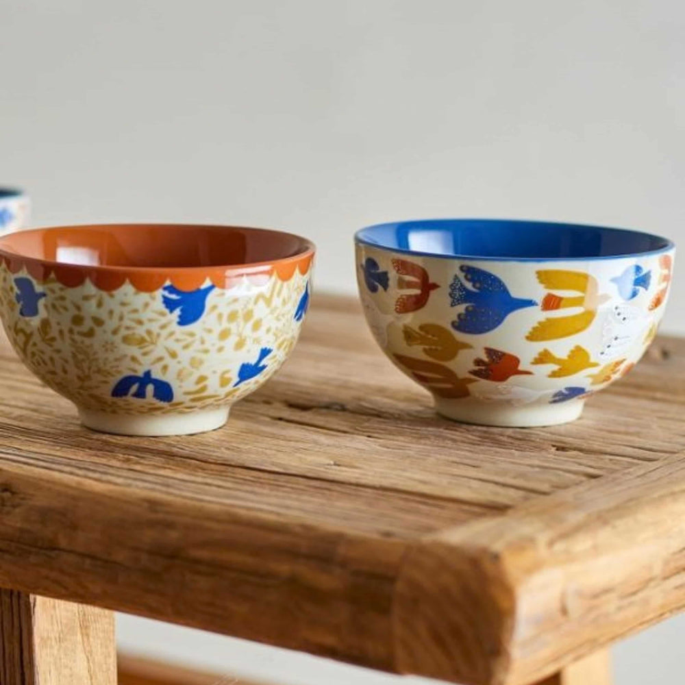 Set of 2 Orange & Blue Bird Cereal Bowls, 13.5cm