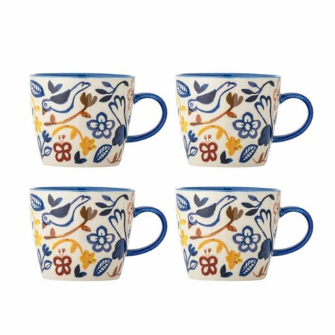 Set of 4 Orange & Blue Bird Mugs, 300ml