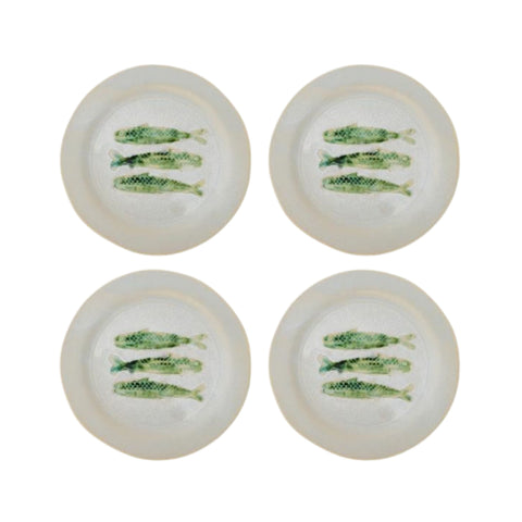 Set of 4 Green Fish Stoneware Dinner Plates, 27cm