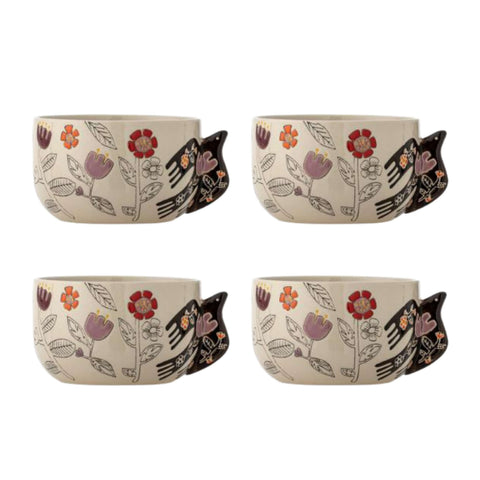 Set of 4 Cream & Lilac Vivielle Bird Cereal Bowls, 13cm