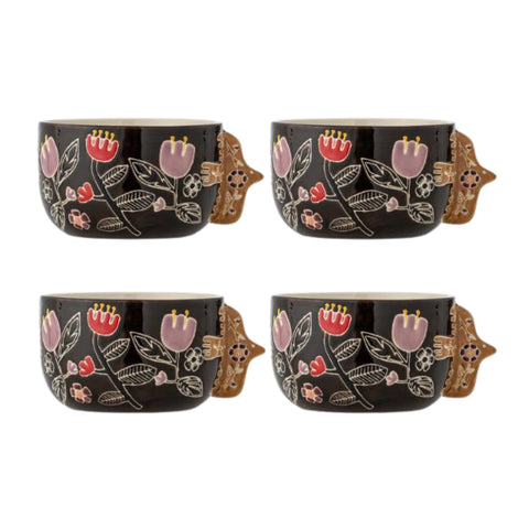 Set of 4 Brown & Lilac Vivielle Bird Cereal Bowls, 13cm