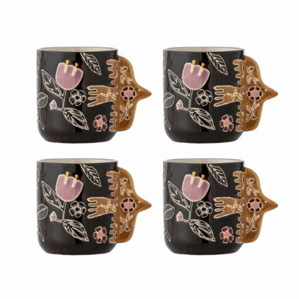 Set of 4 Ceram & Lilac Vivielle Bird Mugs, 325ml