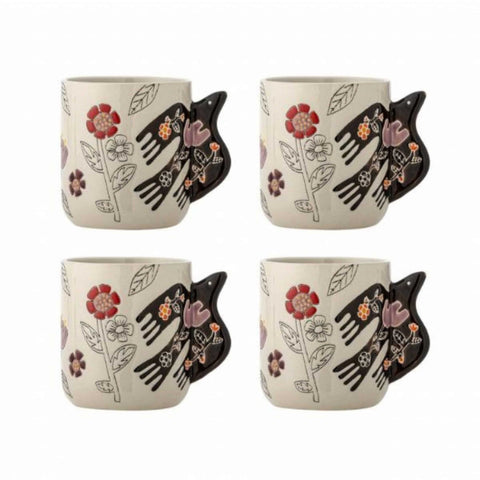 Set of 4 Brown & Lilac Vivielle Bird Mugs, 325ml