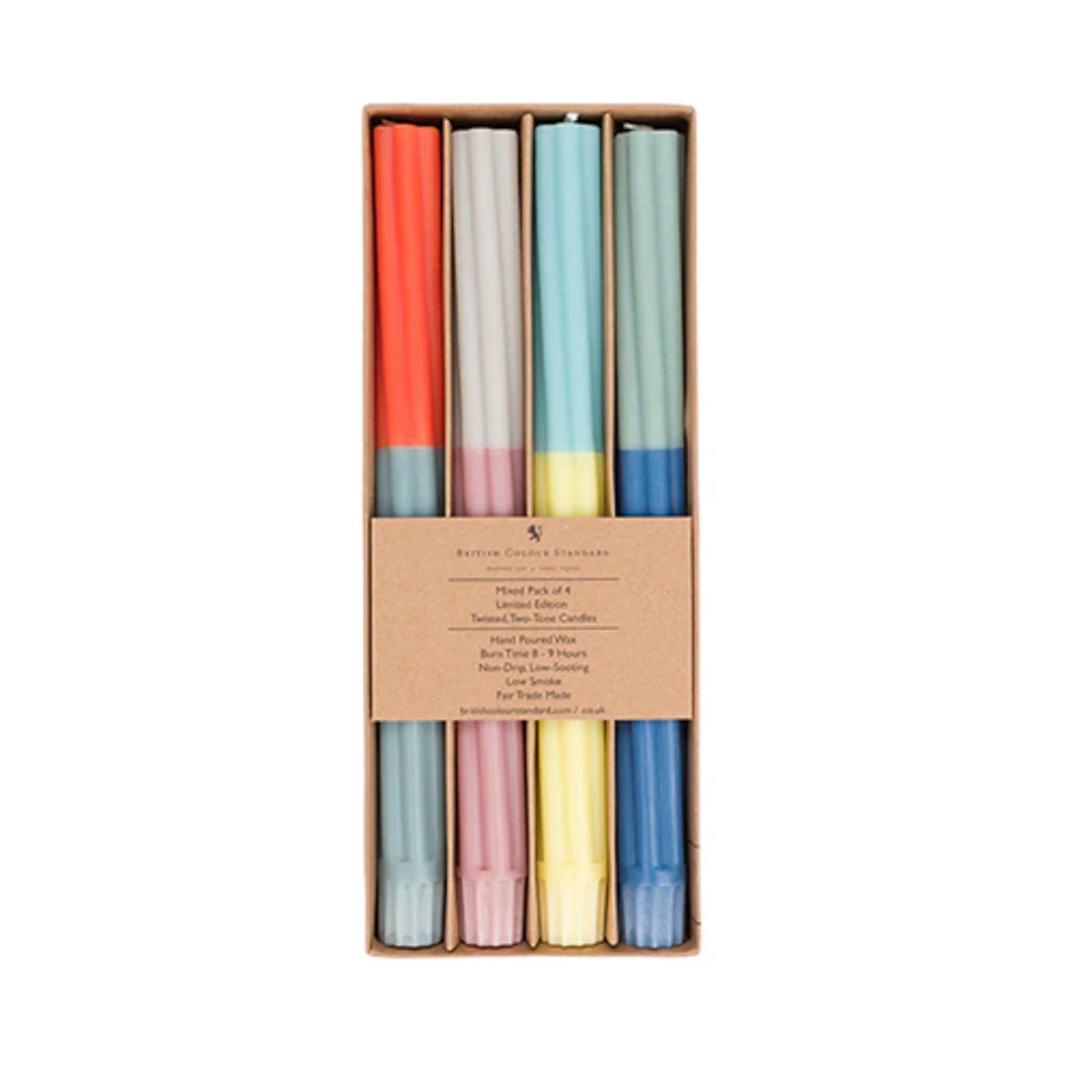 Set of 4 Twisted Colour Block Candles, Pastel Tones, Multicolour