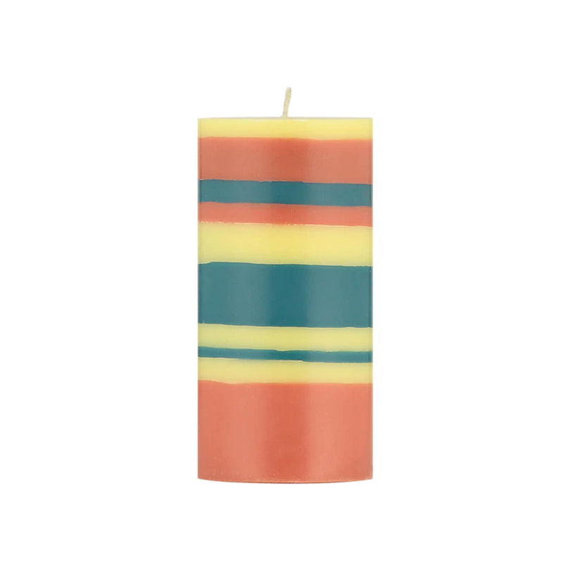Striped Pillar Candle, Orange & Petrol, 15cm